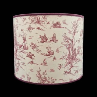 Paralume artigianale cilindrico in Toile de Jouy rosa fatto a mano a Prato