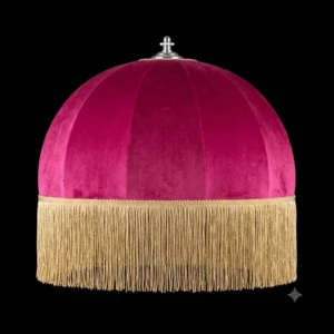 Paralume a sospensione a cupola in tessuto rosso con lunghe frange - Paralumi e Lumi Prato